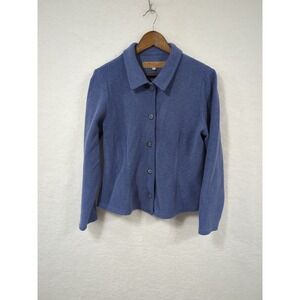 Dakini Women's Button Up Soft Fleece Sweater Blue Made In USA L‎